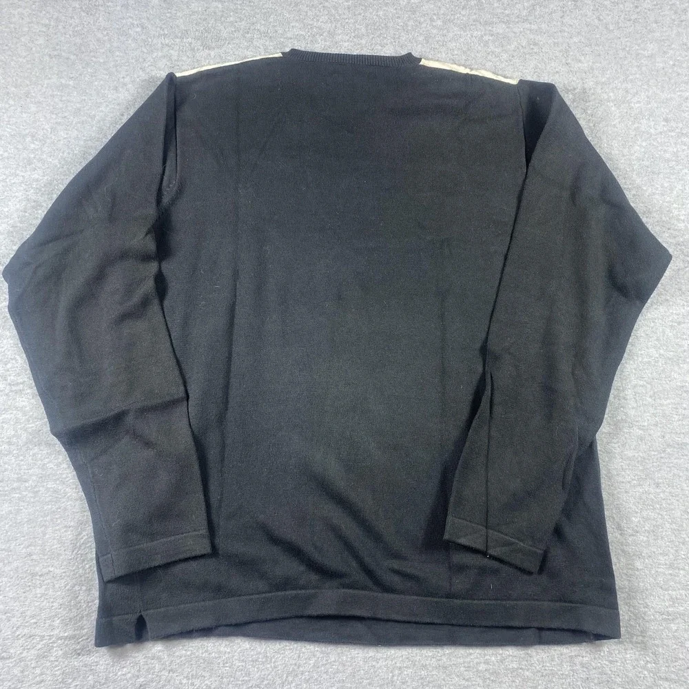 Banana Republic Sweater Mens‎ Medium Black Tan Stripe V Neck Cotton Pullover